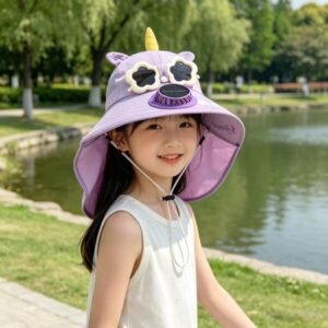 Children's Sun Protection Hat, Summer Thin Style, Uv Protection, Large Brim, Shawl Hat, Unisex Baby Visor Hat with Sunglasses
